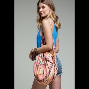 Multi colored and print fine cotton boho bag.